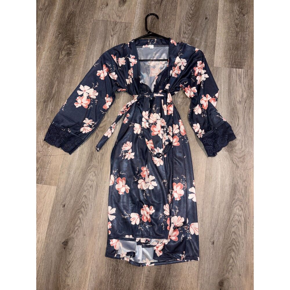 Navy Floral Print 2-Piece Pajama Set New